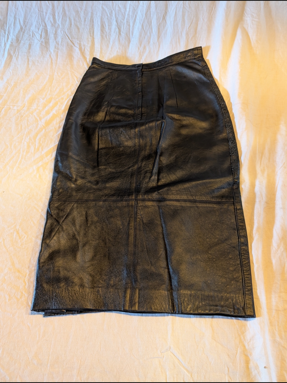 2/40$ Vintage Black Leather Midi Skirt with Panel Seams